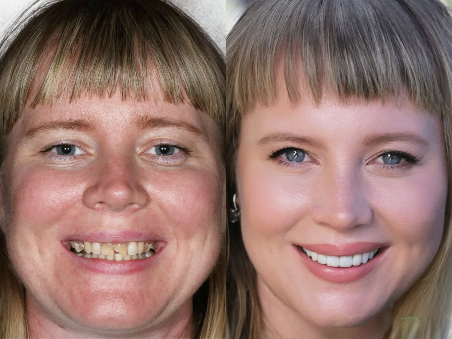Before and after full-mouth dental restoration