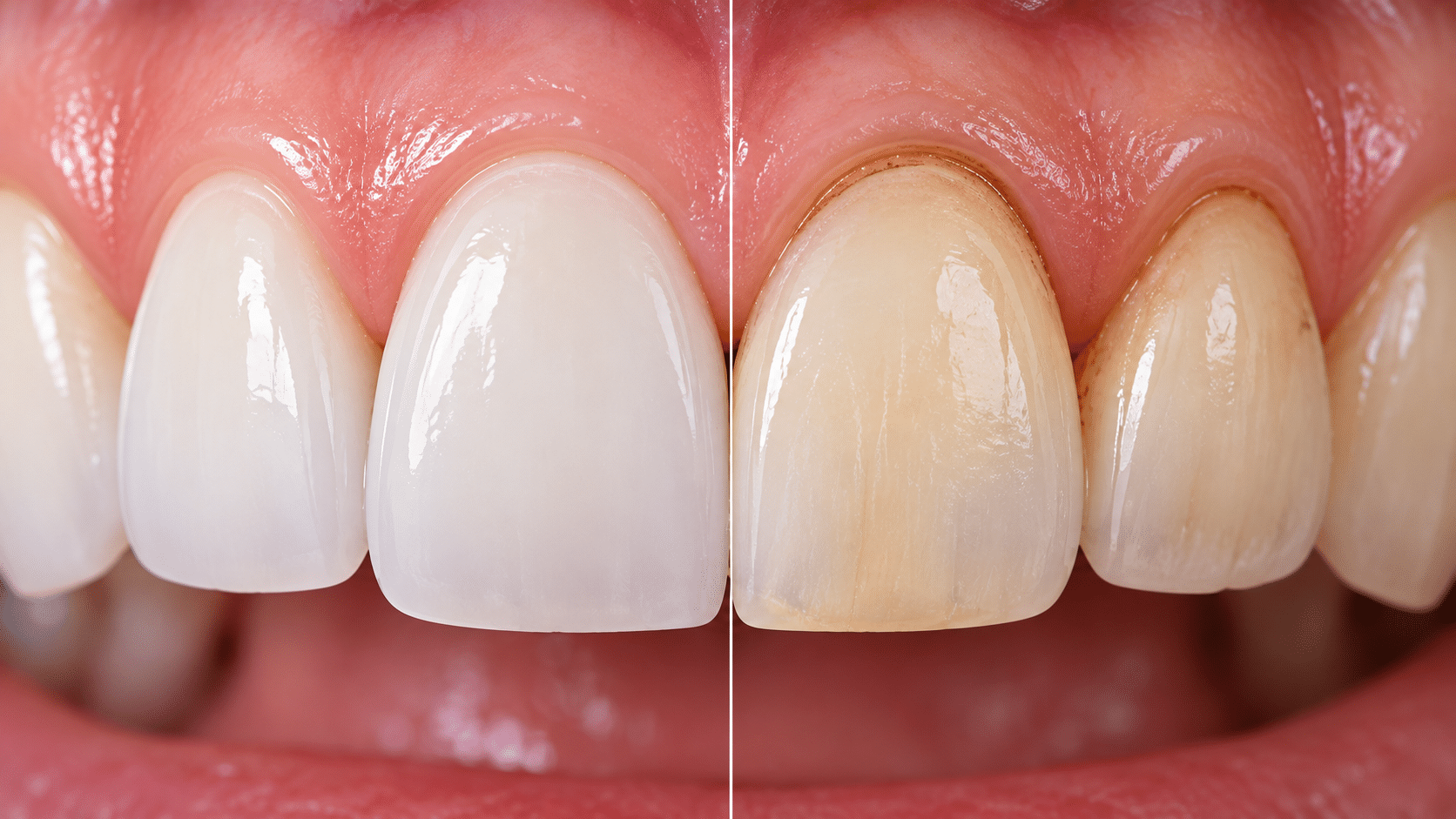 Comparison of stain-resistant porcelain veneers and natural teeth with discoloration