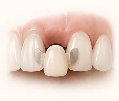 Resin-bonded Maryland bridge replacing a missing front tooth
