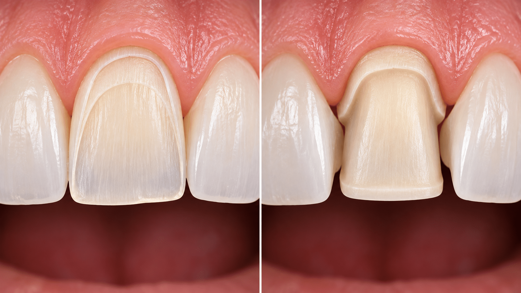 Comparison of conservative porcelain veneer preparation and full dental crown preparation