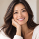 Woman smiling with porcelain veneers