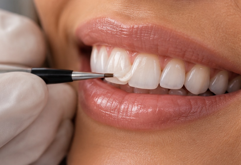 Composite bonding being applied to a front tooth