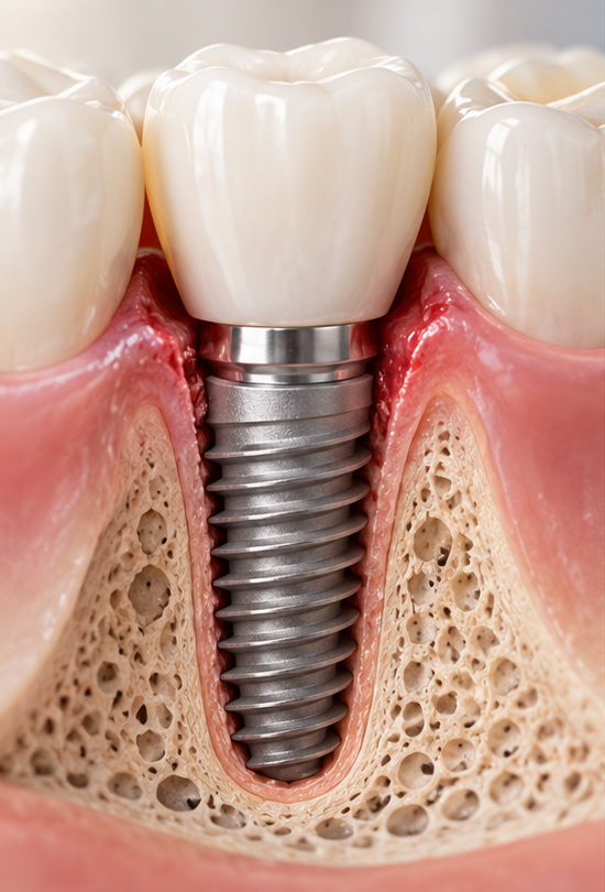Dental implant immediately after placement in the jawbone