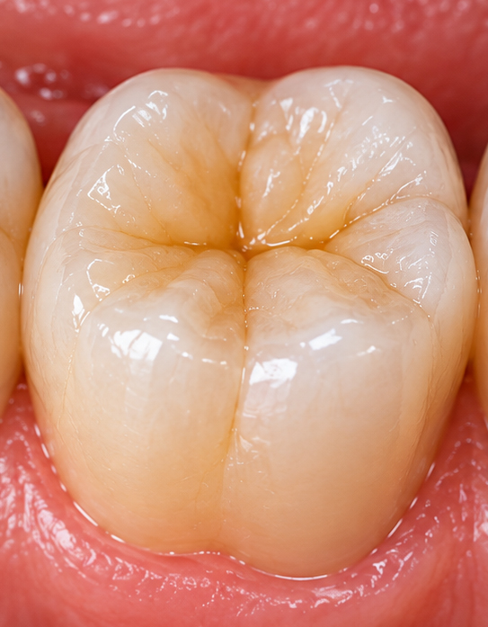 Healthy molar with intact natural tooth structure