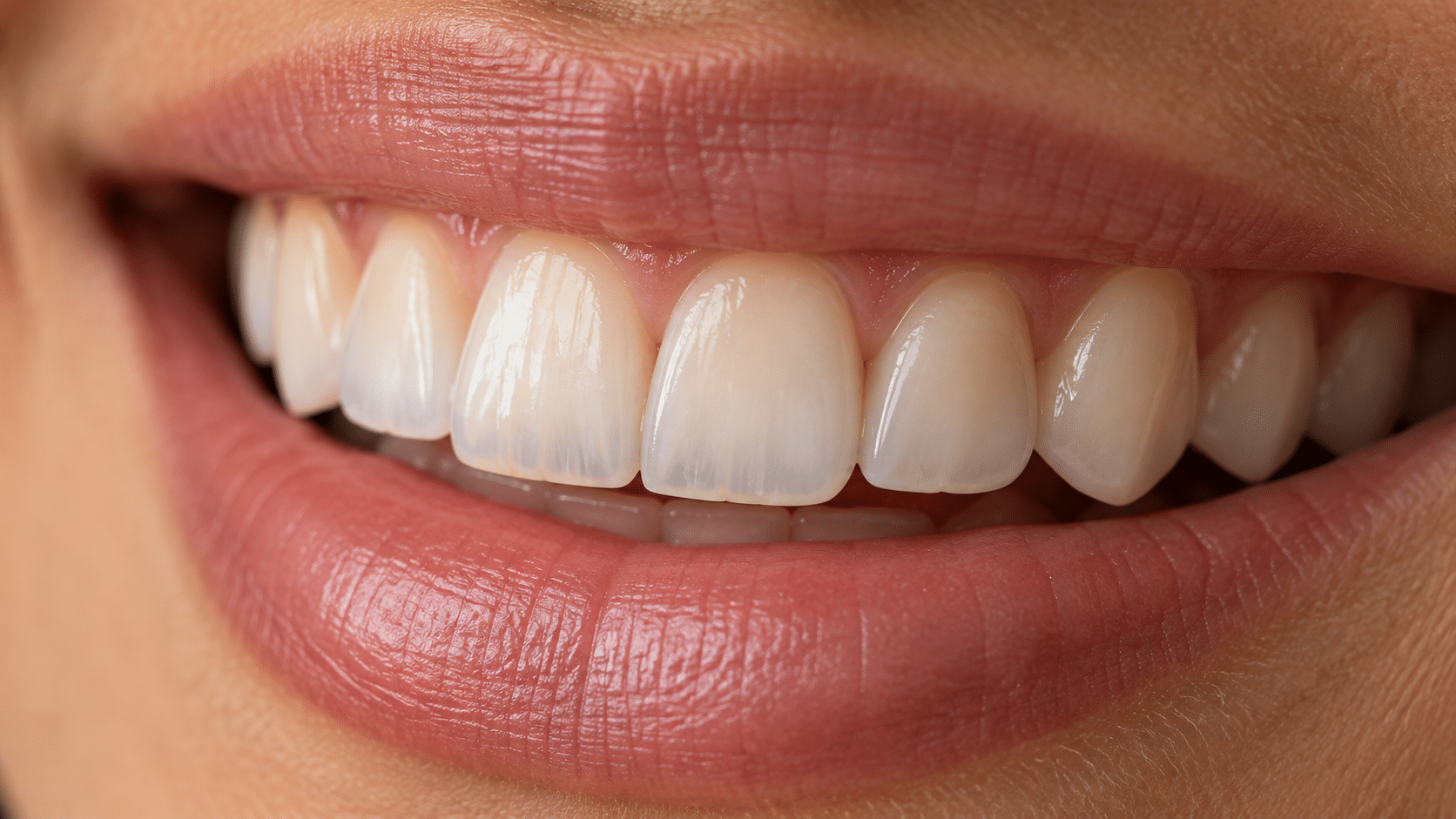 Close-up of natural front teeth showing subtle translucency, texture, and shade variation