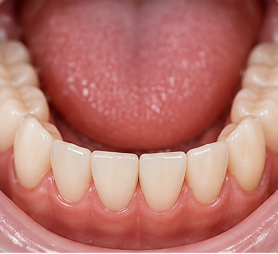 Straight lower front teeth after orthodontic treatment