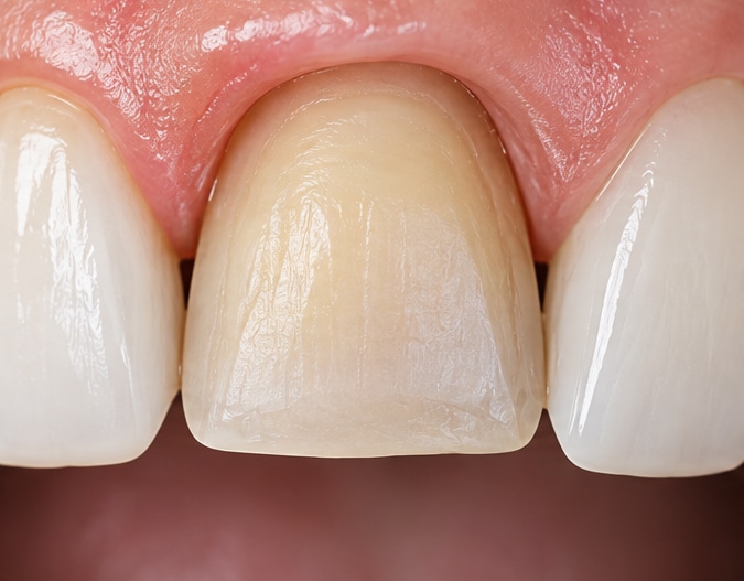 Natural tooth after an existing porcelain veneer is removed
