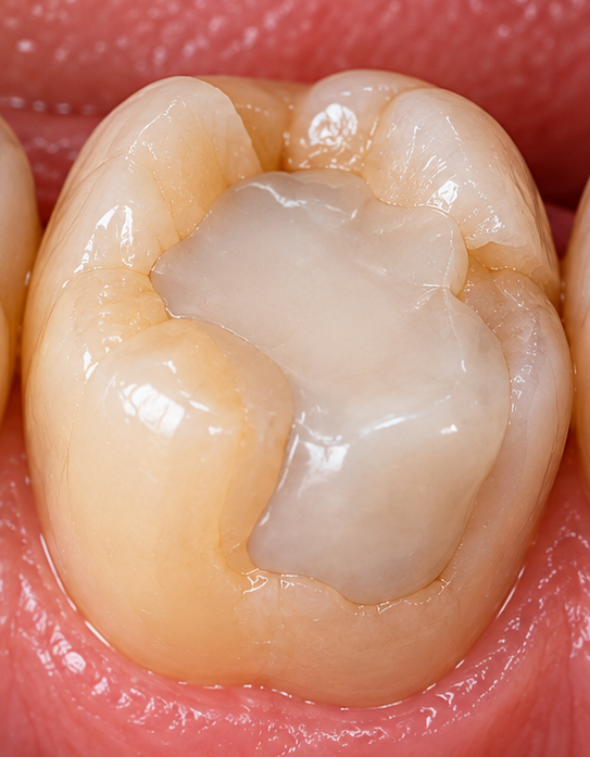 Molar with a large filling and reduced natural tooth structure